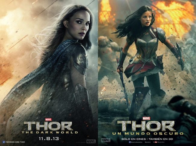 Natalie Portman y Jaimie Alexander en Thor: El mundo oscuro