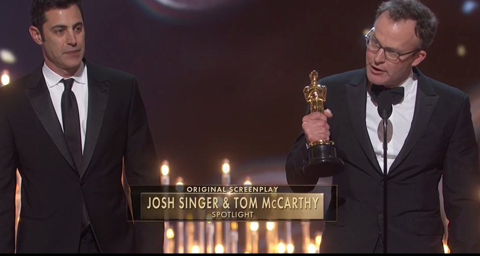 Tom McCarthy en su discurso tras ganar Mejor Guion Original