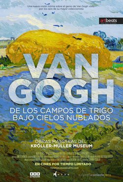 Cartel de Van Gogh de los campos de trigo bajo los cielos nublados