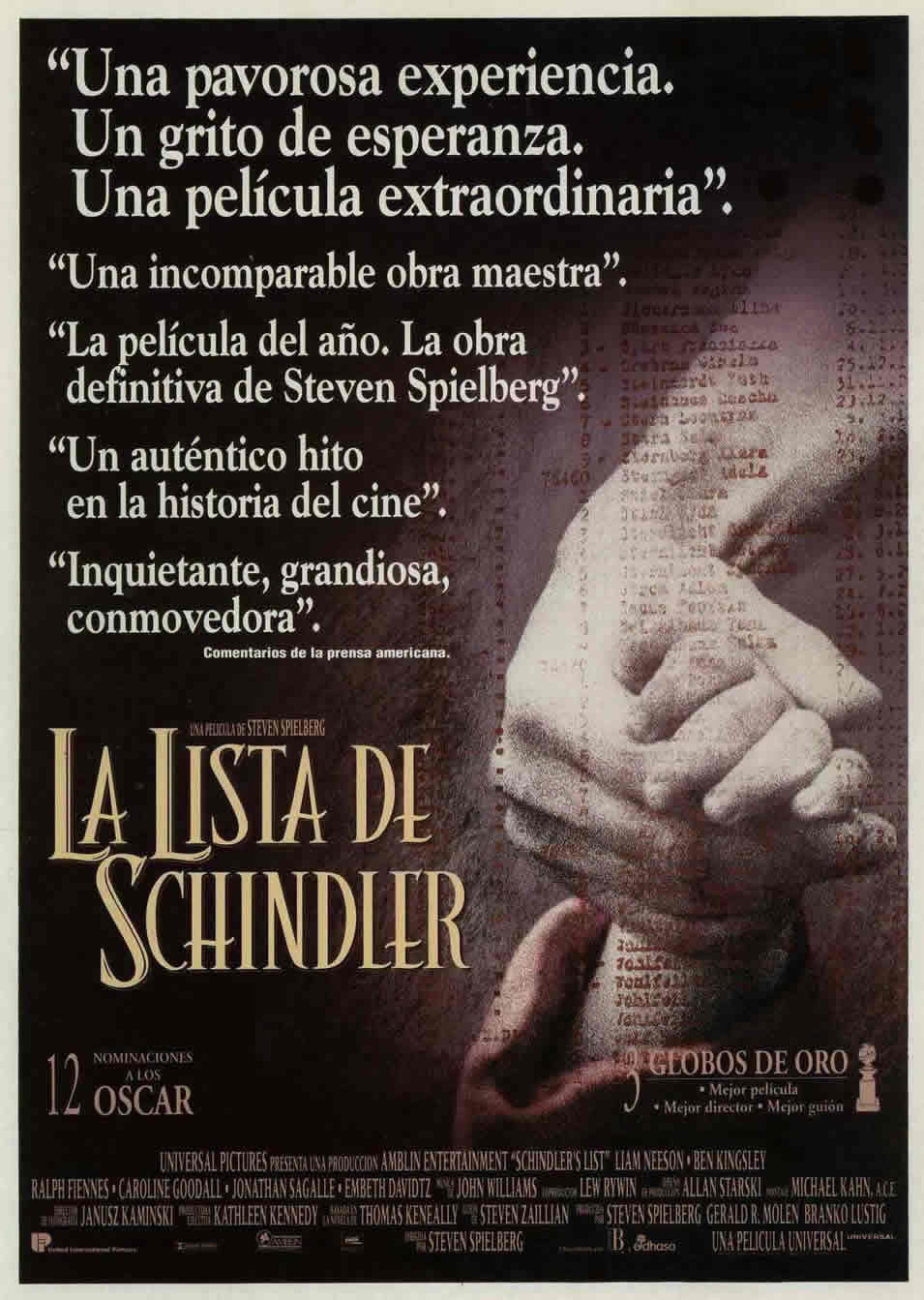 Cartel de La lista de Schindler - España