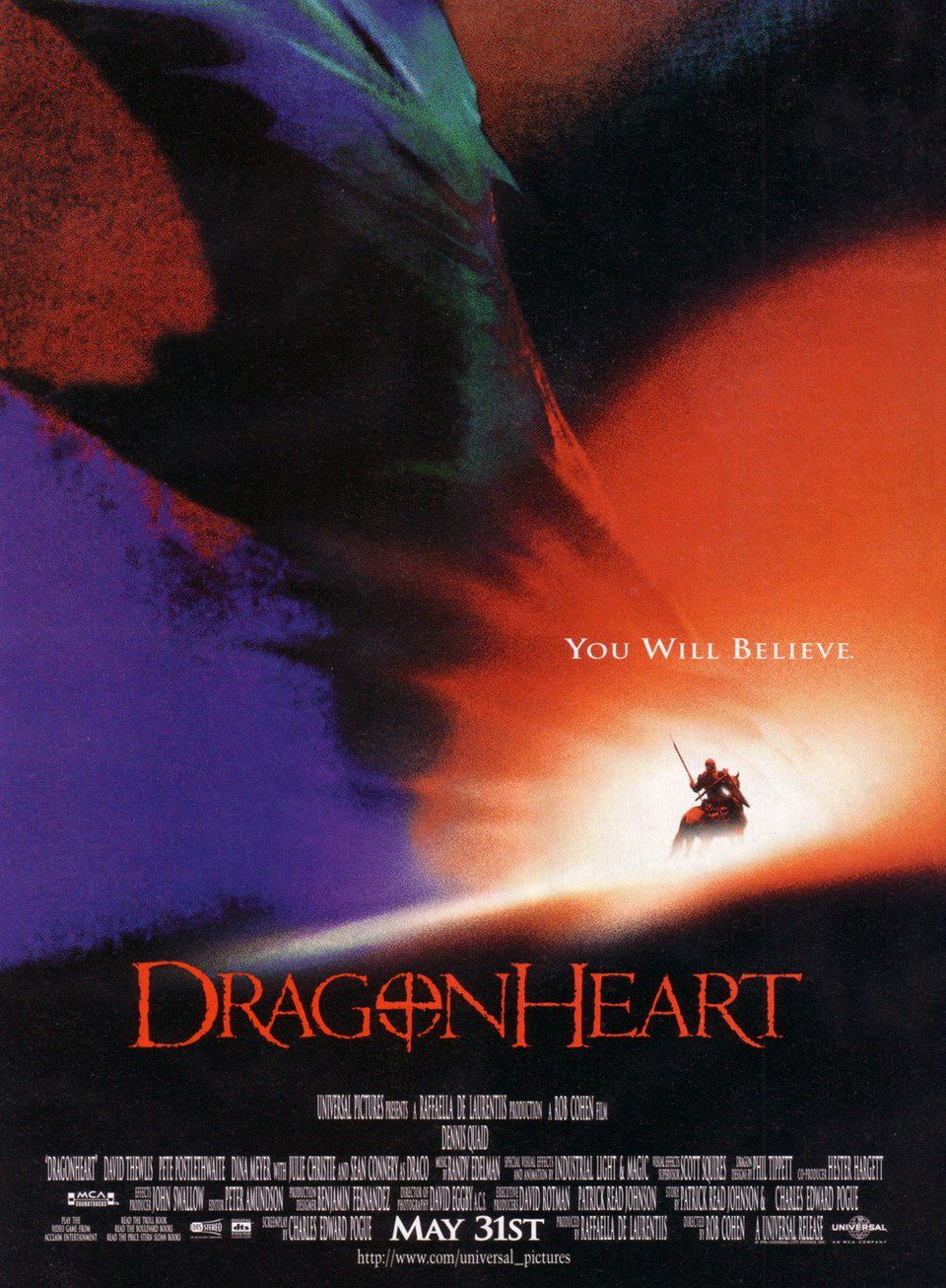 Cartel de Dragonheart (Corazón de dragón) - Estados Unidos