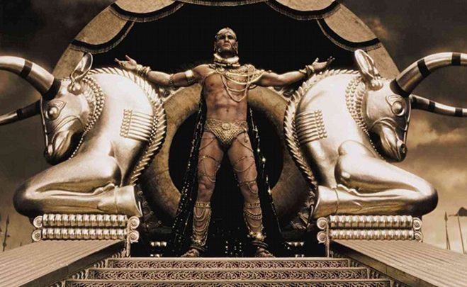 Rodrigo Santoro sin camiseta como Xerxes en '300' de Zack Snyder