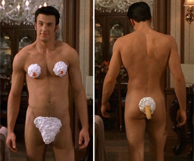 Chris Evans desnudo con un bikini de nata en 'No es otra estúpida película americana'