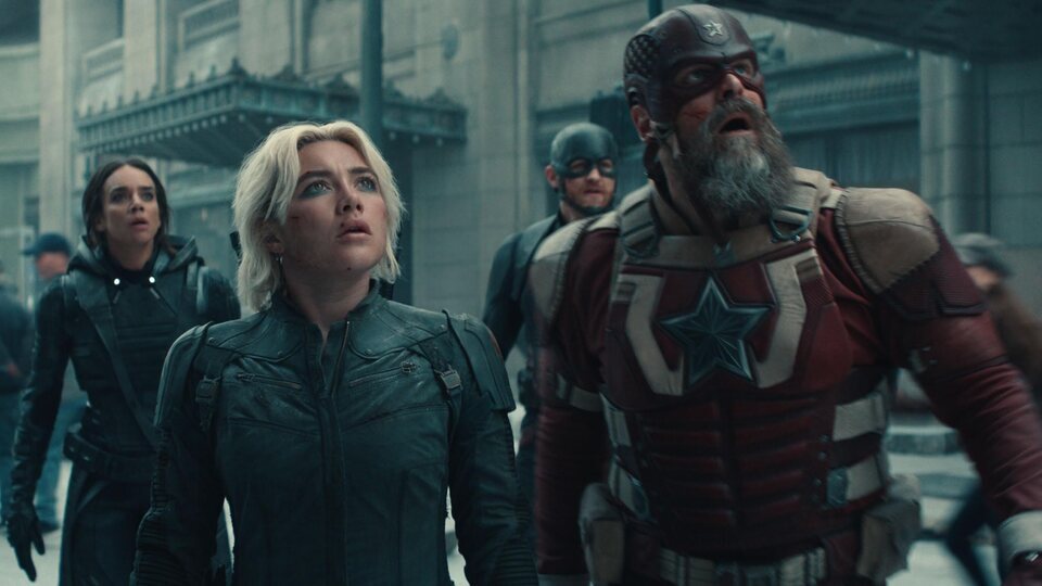 Florence Pugh y David Harbour en primer plano de 'Thunderbolts*'