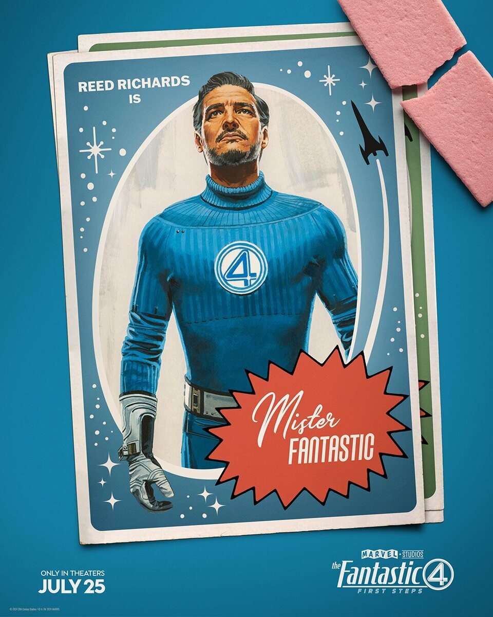 Tarjeta coleccionable de Pedro Pascal como Mr. Fantastic