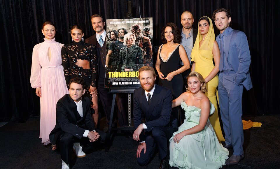 El reparto de 'Thunderbolts*' durante la promoción de la película