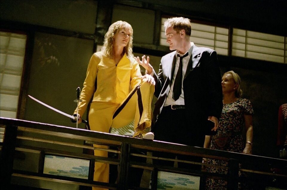 Tarantino y Thurman en el set de 'Kill Bill'