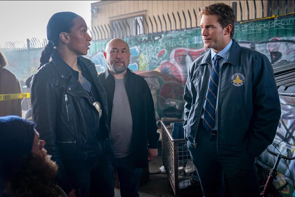 Kali Reis, Timur Bekmambetov y Chris Pratt en el rodaje de 'Sin piedad'