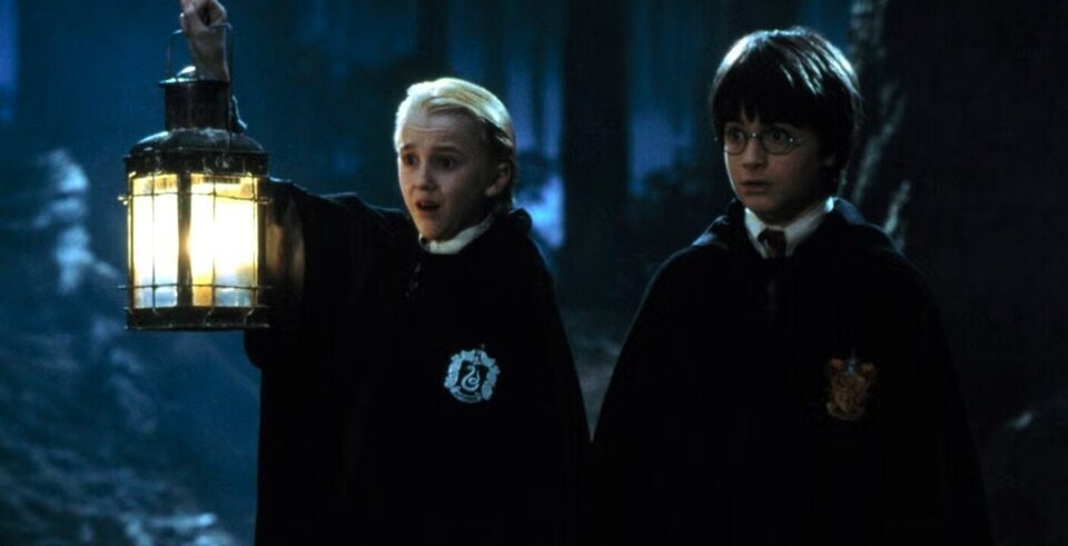 Draco Malfoy y Harry Potter en 'Harry Potter y la piedra filosofal'