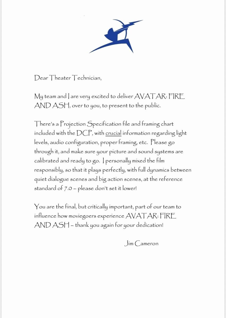 Estas son las instrucciones que ha dejado James Cameron a las salas de cine para la proyecci&oacute;n de 'Avatar: Fuego y ceniza'