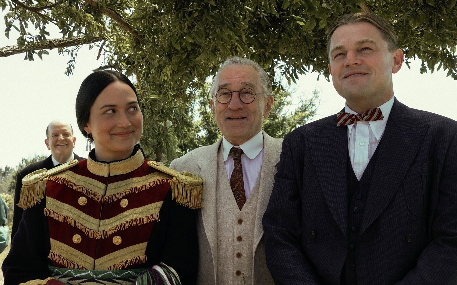Lily Gladstone, Robert De Niro y Leonardo DiCaprio en 'Los asesinos de la luna'