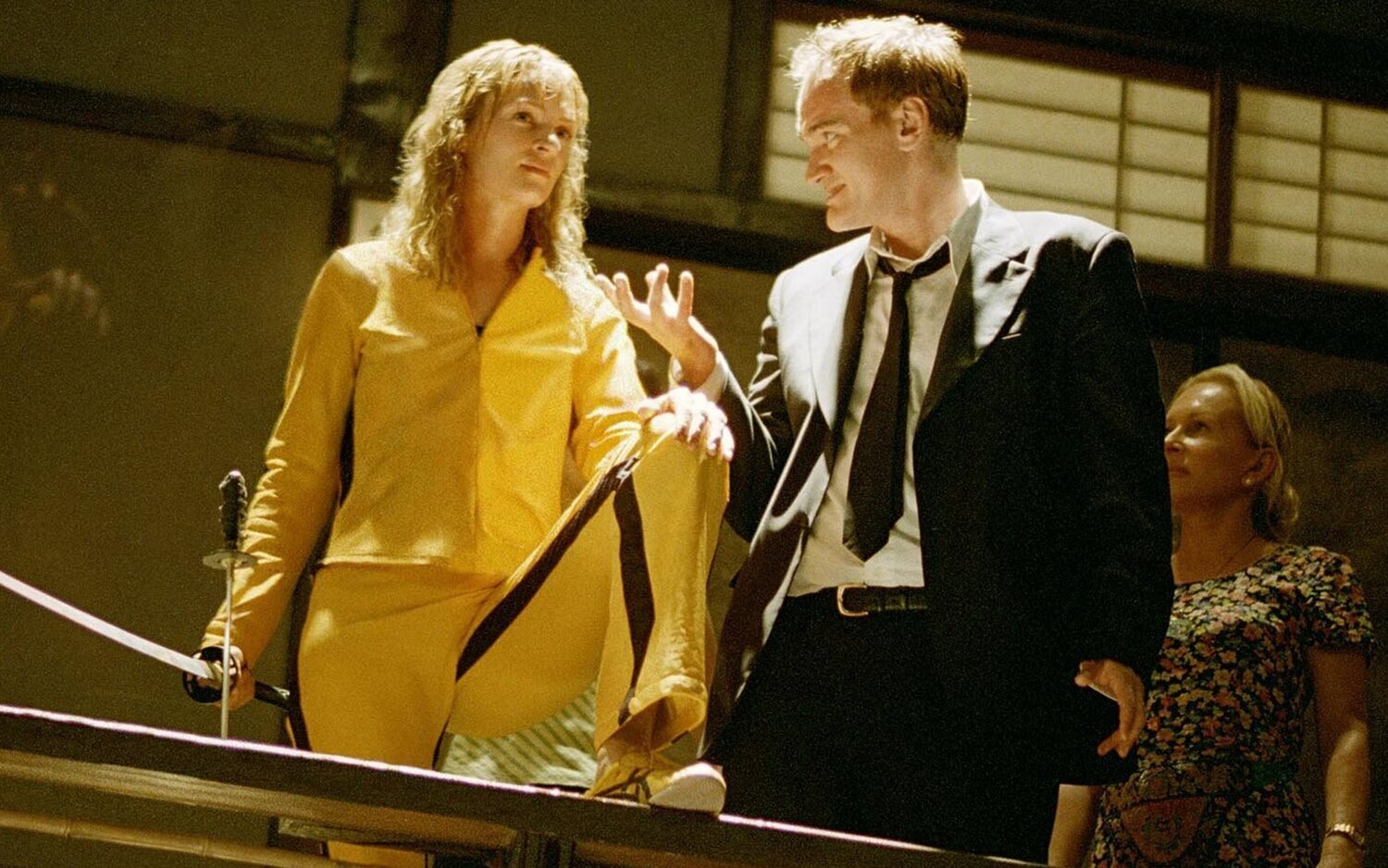 Uma Thurman y Quentin Tarantino en el rodaje de 'Kill Bill'