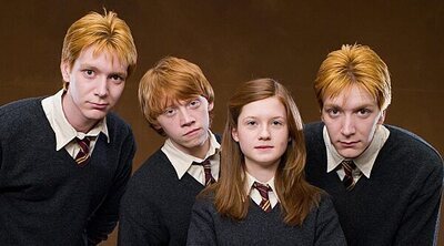 La serie de 'Harry Potter' presenta a los hermanos Weasley: Los gemelos Fred y George, Ginny y Percy