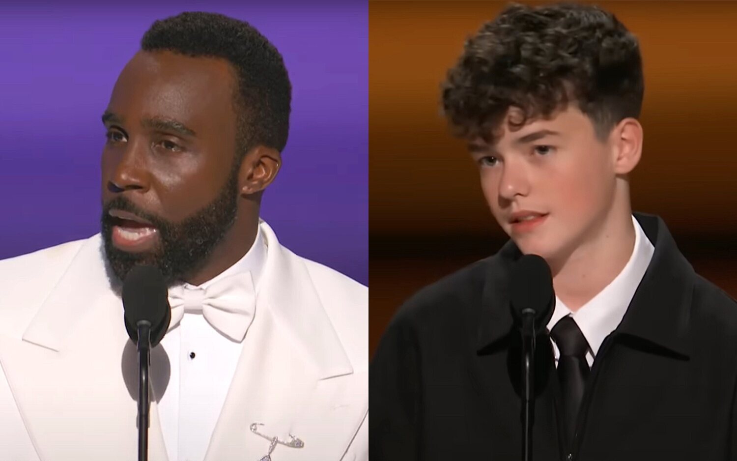 Tramell Tillman y Owen Cooper dando su discurso en los Emmy