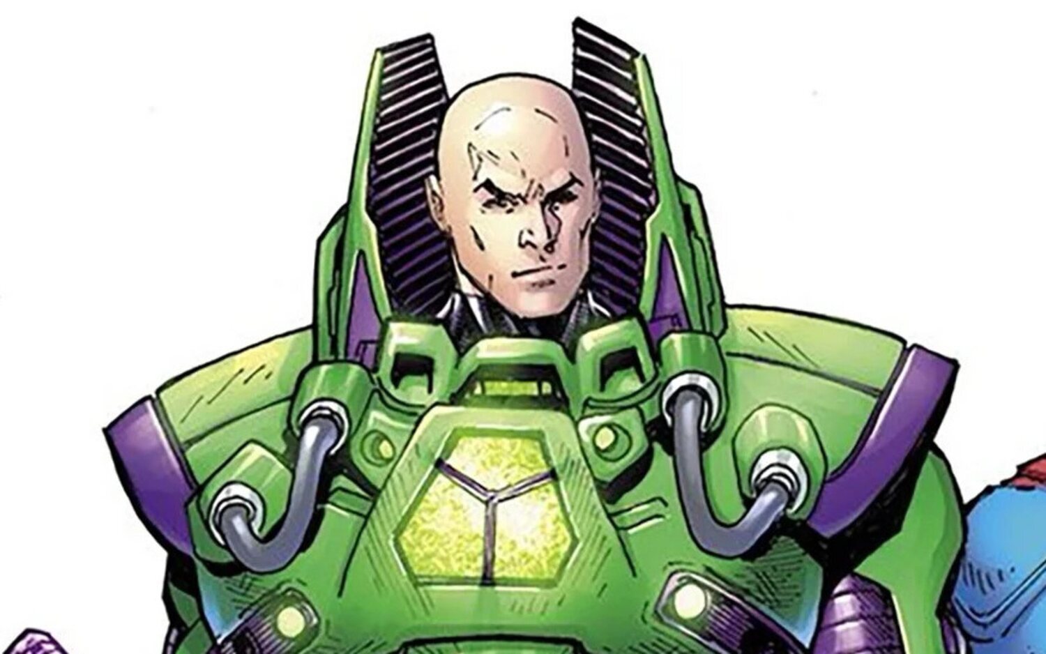 Lex Luthor en los comics con su famoso traje mecánico mejorado con kryptonita