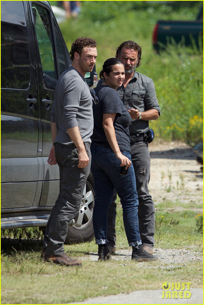 Andrew Lincoln, Ross Marquand y Alanna Masterson en el rodaje