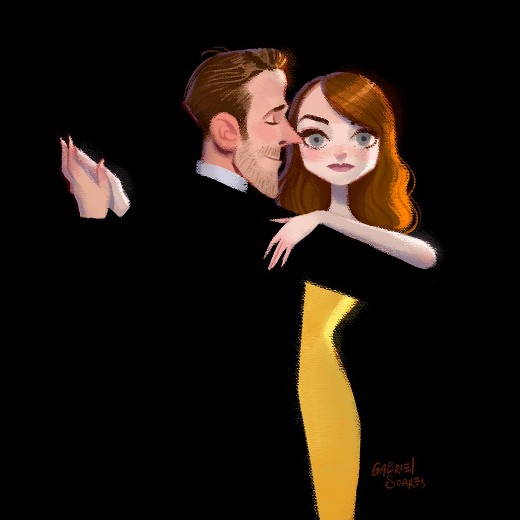 Caricatura de Ryan Gosling y Emma Stone