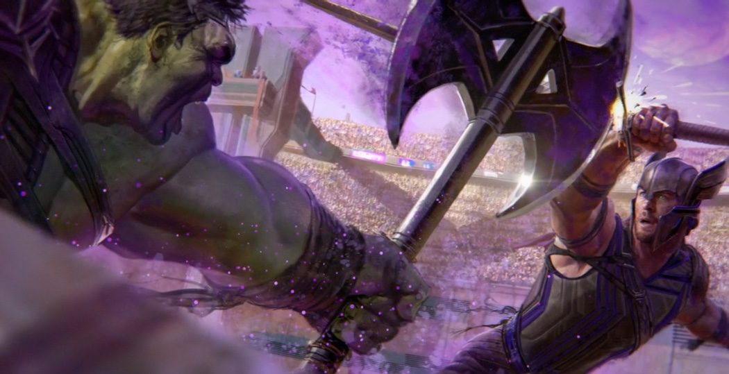 Hulk y Thor enfrentados en una lucha de gladiadores