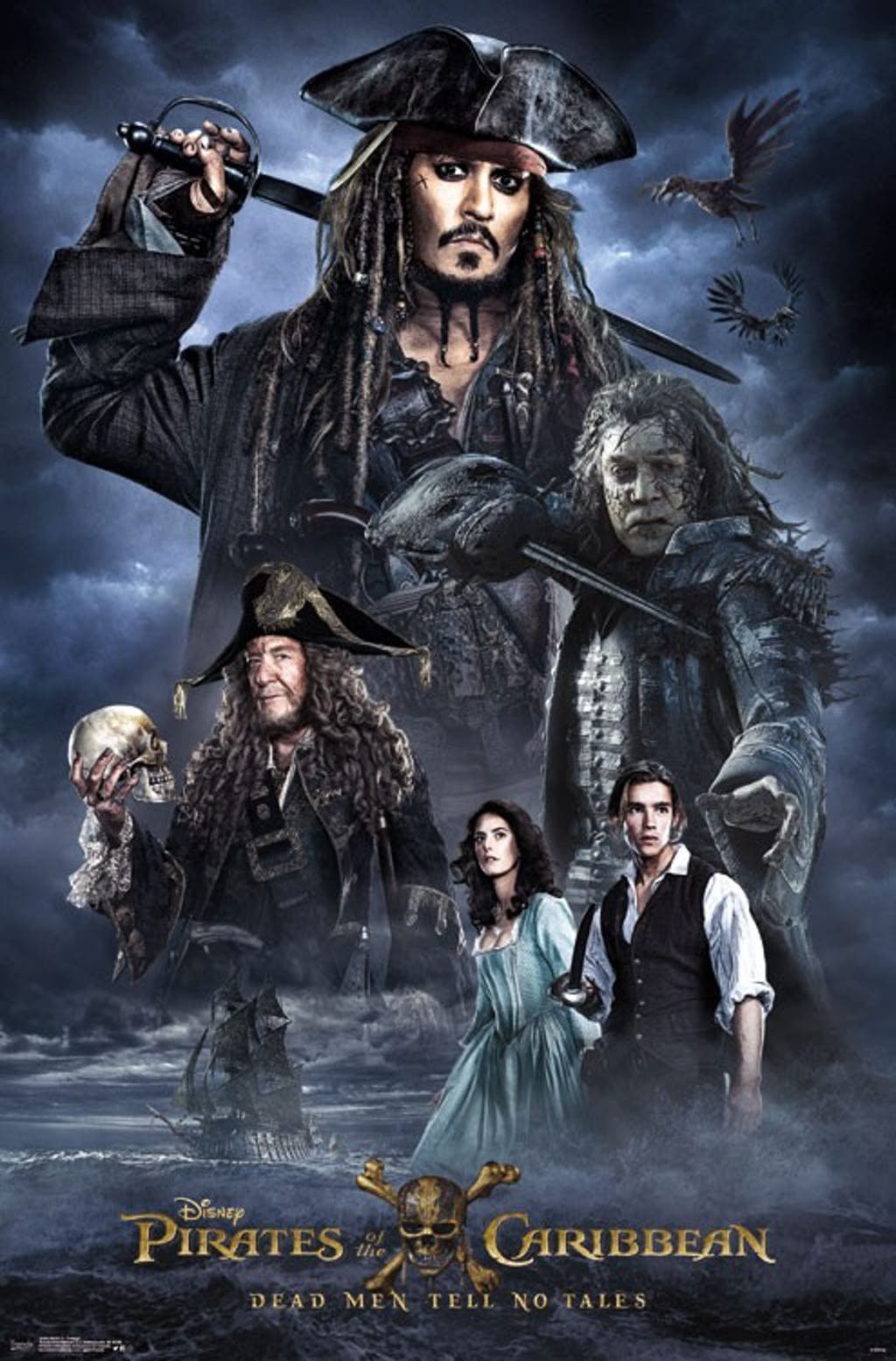 Jack Sparrow, Javier Bardem, Hector Barbossa, Carina Smith y Henry