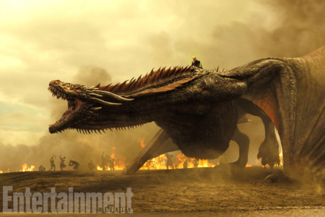 Daenerys montando su impresionante dragón