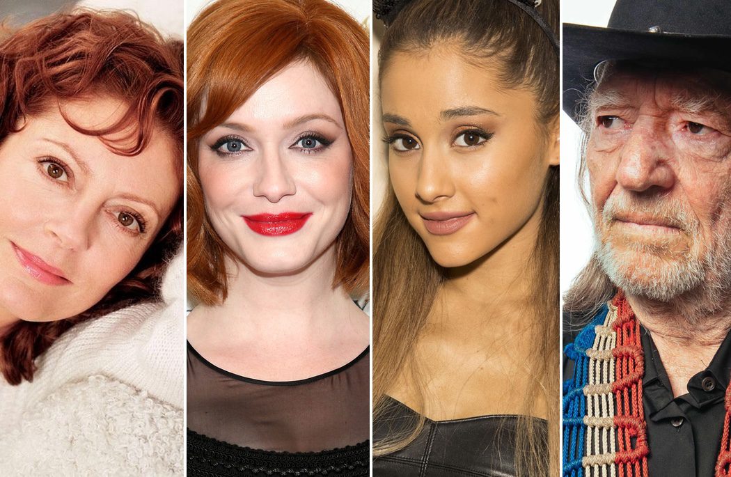 Christina Hendricks, Susan Sarandon, Willie Nelson y Ariana Grande