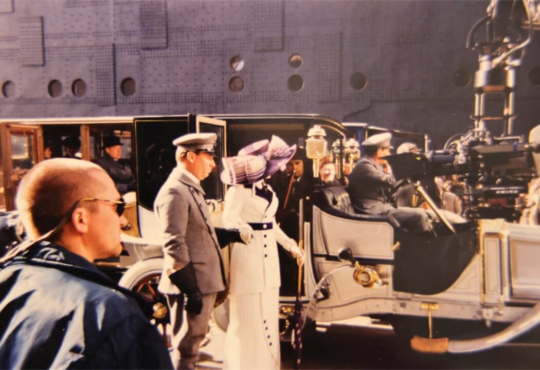 Winslet durante la escena donde Rose embarca en el Titanic