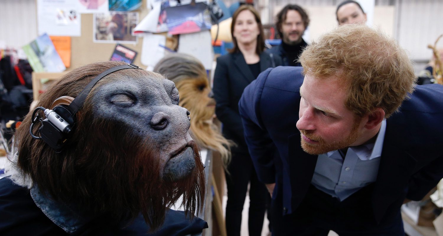 El príncipe Harry ve los detalles de la cabeza de Chewbacca