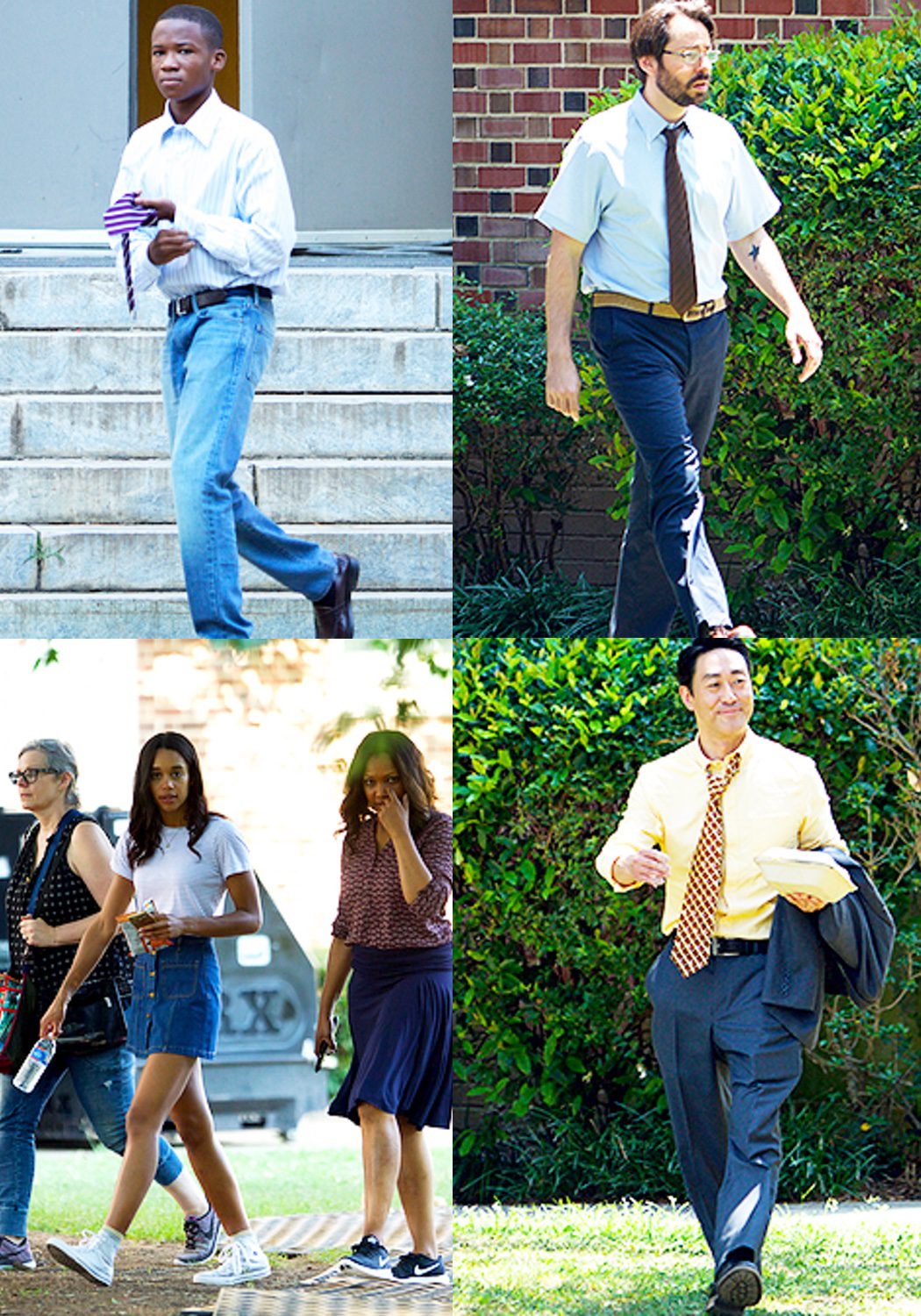 Laurra Harrier, Kenneth Choi, Martin Starr, Abraham Attahen y Garcelle Beauvais el set de rodaje de Atlanta