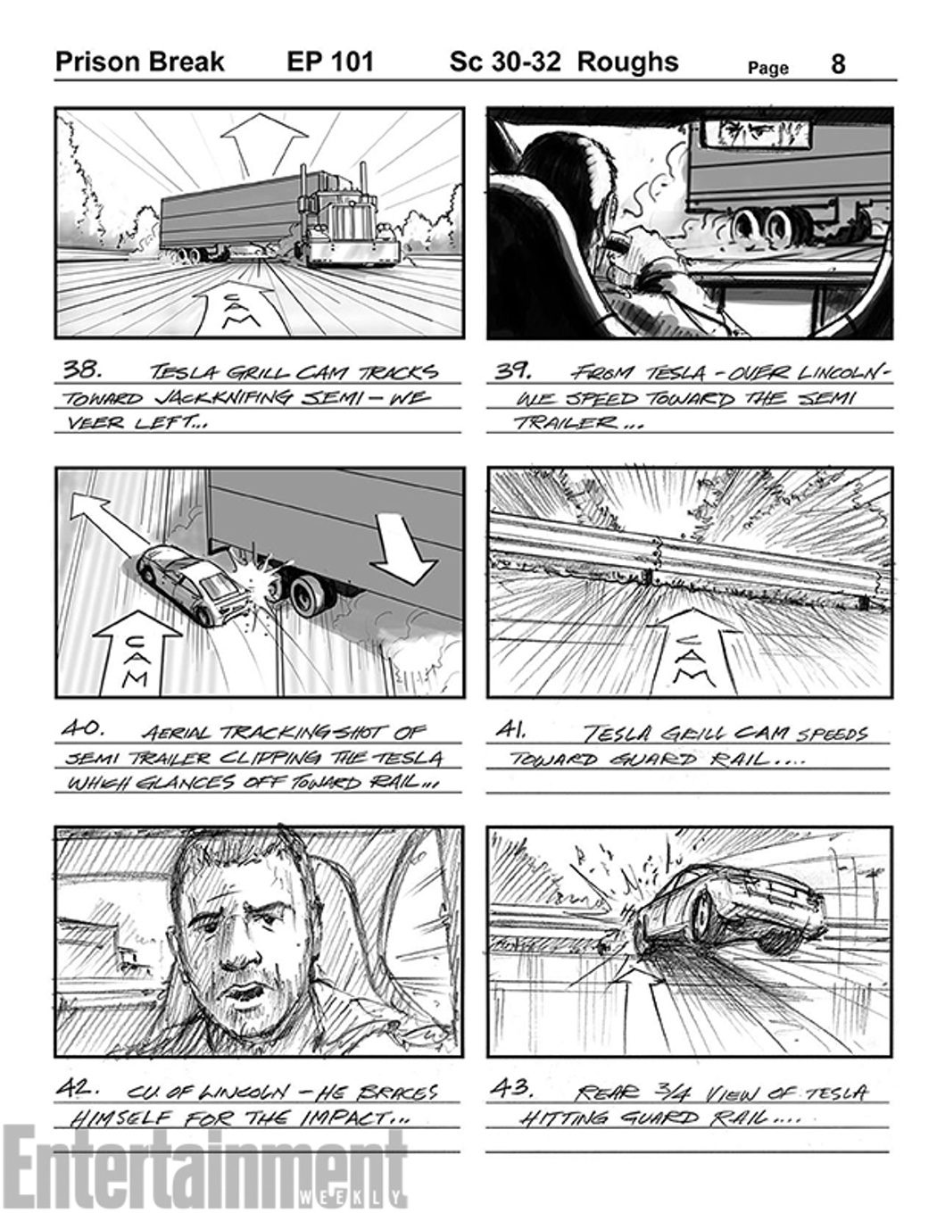 Storyboard de la primera escena del regreso de 'Prison Break'