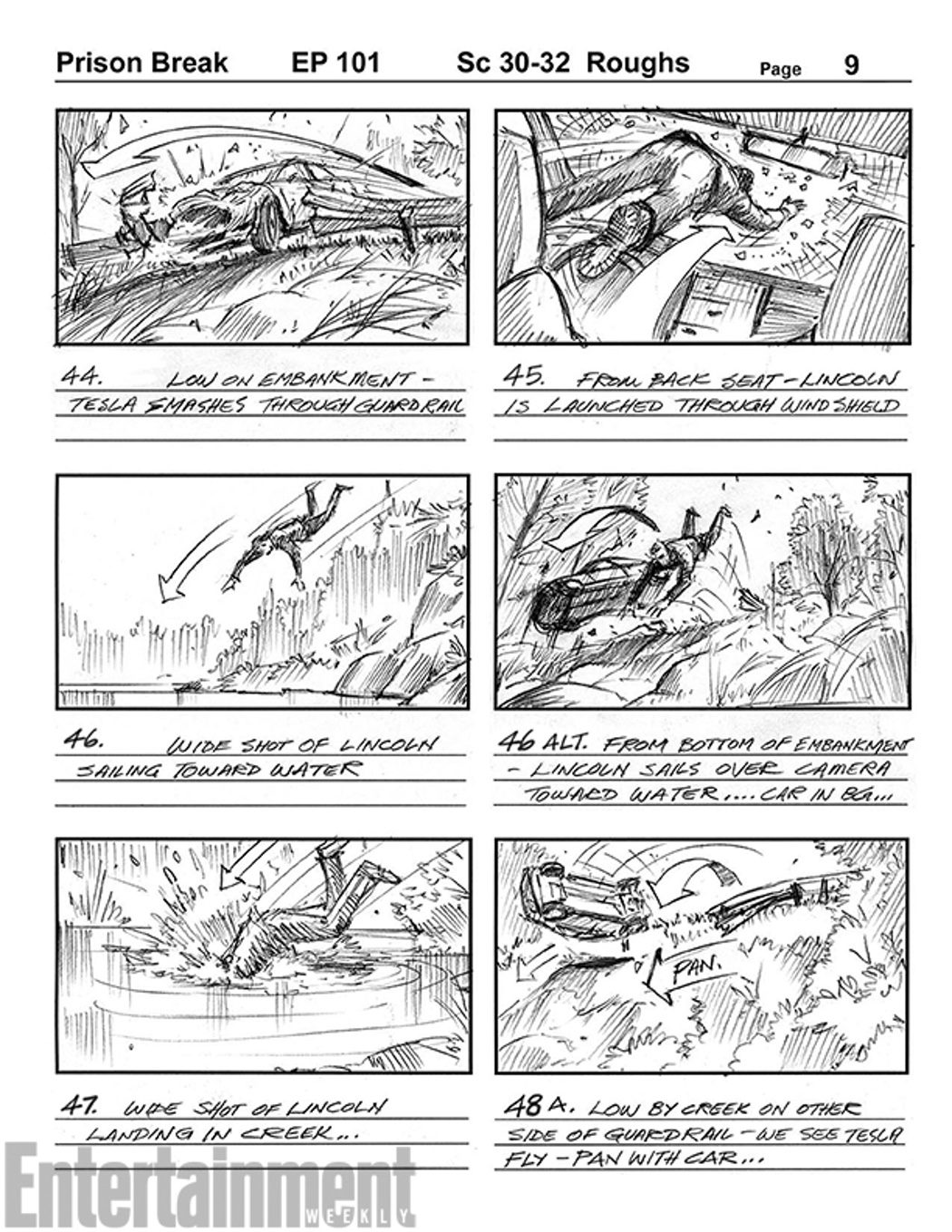 Storyboard de la primera escena del regreso de 'Prison Break'