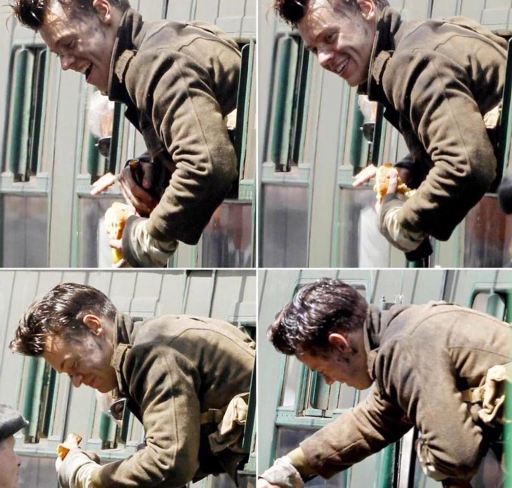 Harry Styles comiendo en el rodaje de 'Dunkirk'